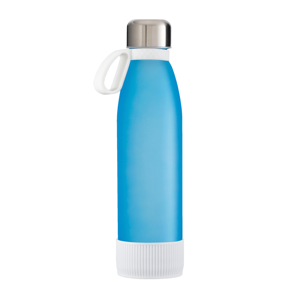 Trinkflasche GLASS - weiß, silber, cyan