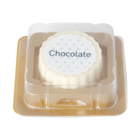 Logo-Praline aus weißer Schokolade