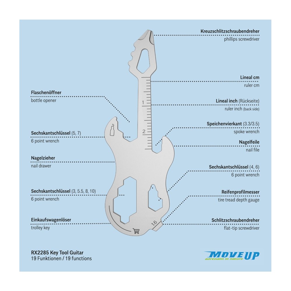 Geschenkartikel: ROMINOX® Key Tool Guitar / Gitarre (19 Funktionen) im Motiv-Mäppchen Deutschland Fan Jubelverstärker