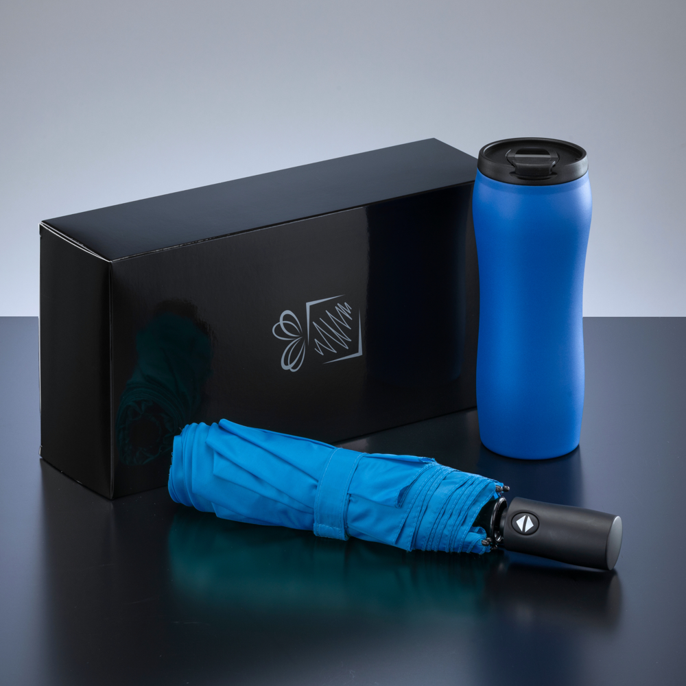 Primo Set: Vakuumbecher 400 ml & Automatikschirm - Hellblau