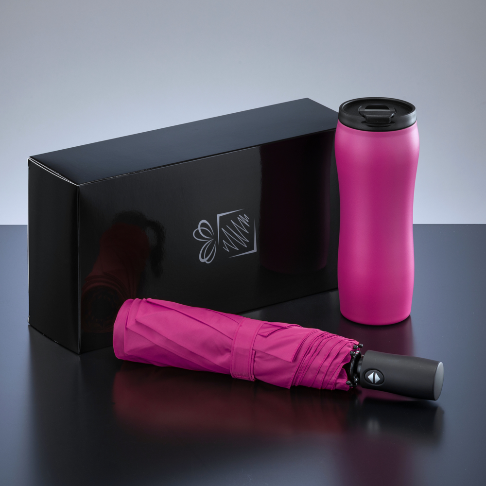 Primo Set: Vakuumbecher 400 ml & Automatikschirm - Rosa