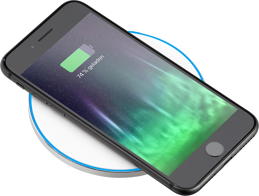 Wireless Charger 10 Watt mit eloxierter Aluminiumschale und leuchtendem Rand